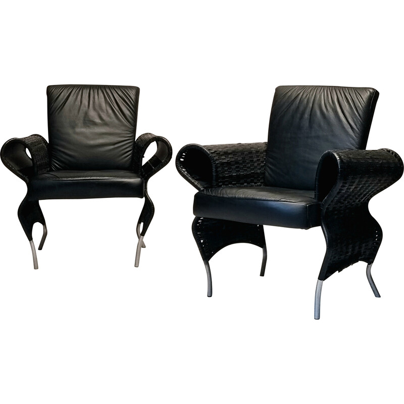 Pair of vintage leather armchairs by Borek Sipek, Czechoslovakia 1980