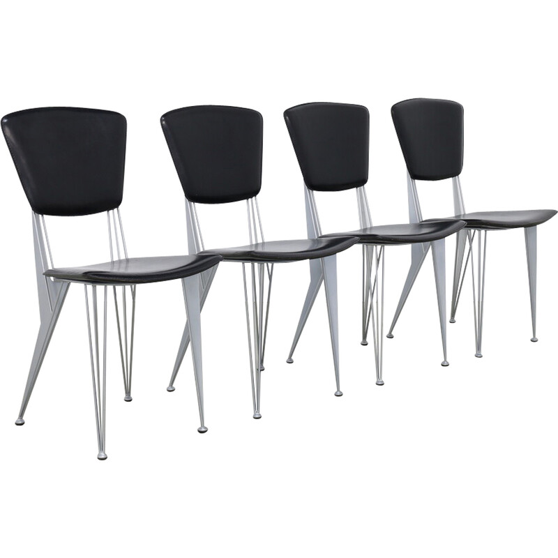 Set of 4 vintage leather dining chairs by Studio Archirivolto for Fasem, 1980