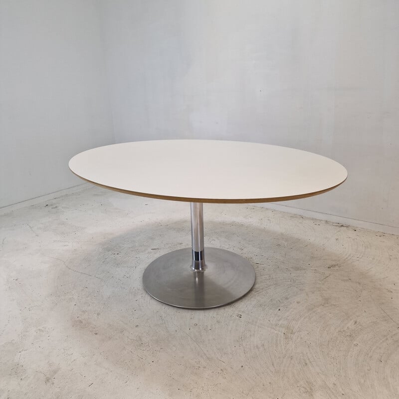 Vintage oval dining table in white wood veneer by Pierre Paulin for Artifort, 1960