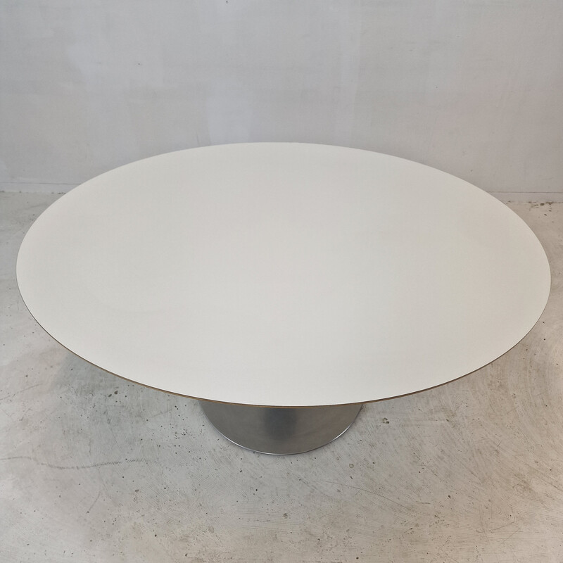 Vintage oval dining table in white wood veneer by Pierre Paulin for Artifort, 1960