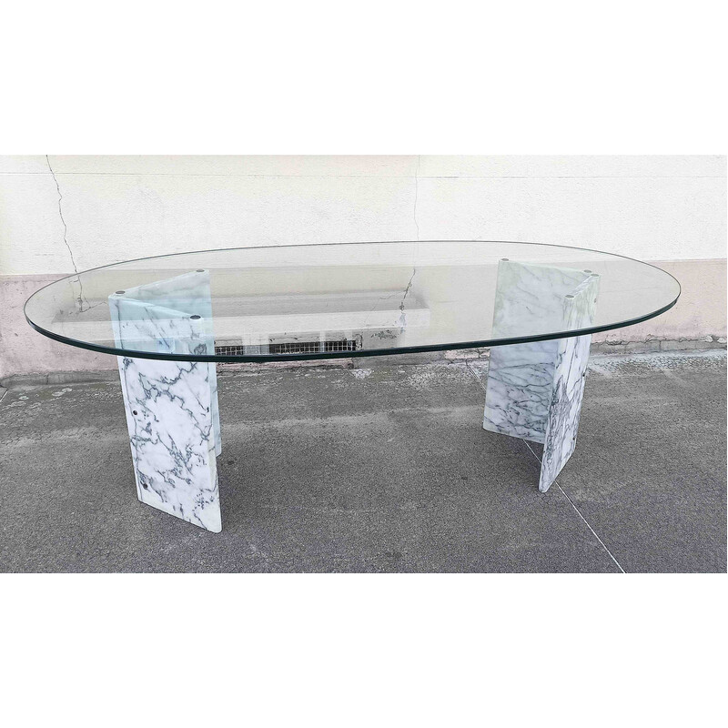 Vintage marble and glass dining table, Italy 1970