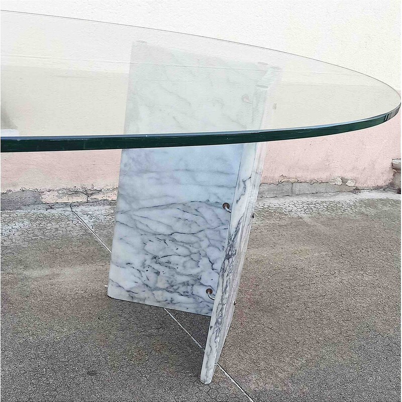 Mesa de jantar vintage em mármore e vidro, Itália 1970