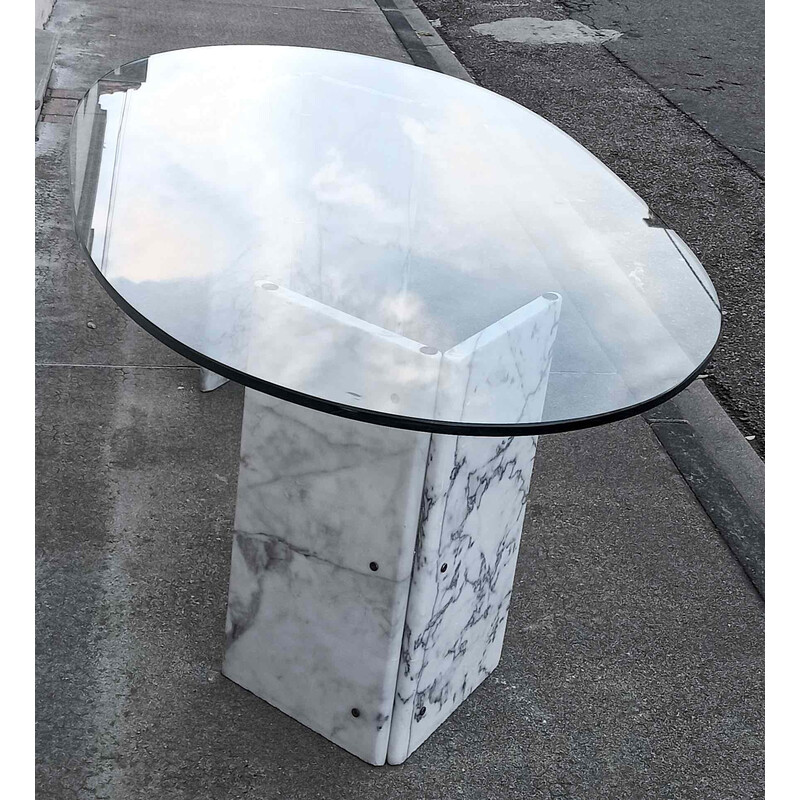 Mesa de comedor vintage de mármol y cristal, Italia 1970
