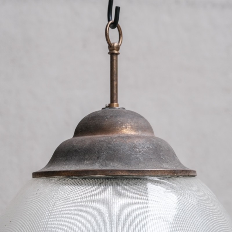 Vintage glass and brass pendant lamp, France 1950