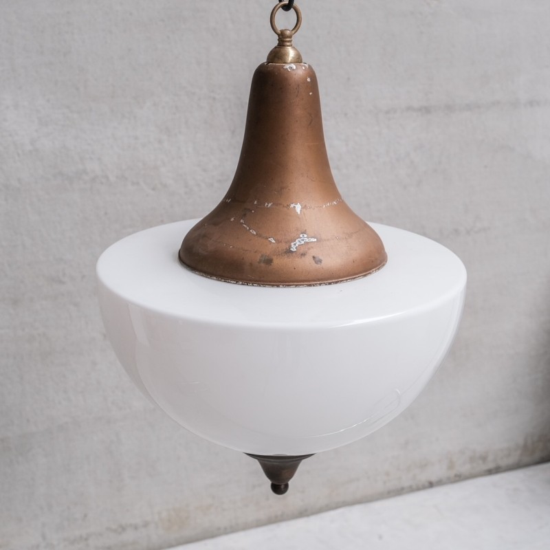 Vintage pendant lamp in metal and opaline glass, France 1950