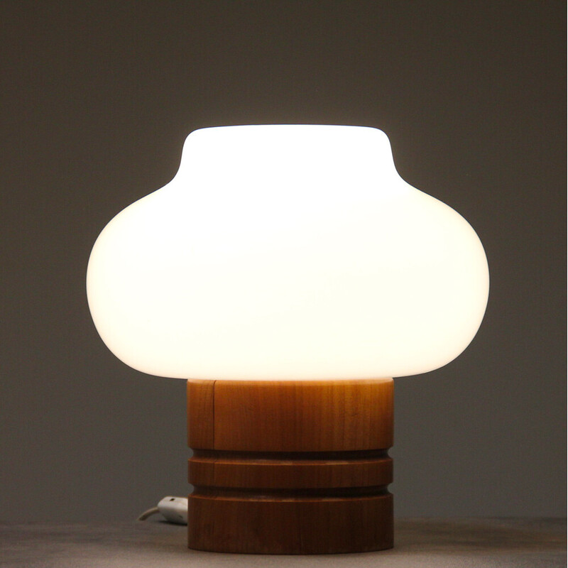 Vintage lamp in wood and opalized glass for Uluv, Czechoslovakia 1960