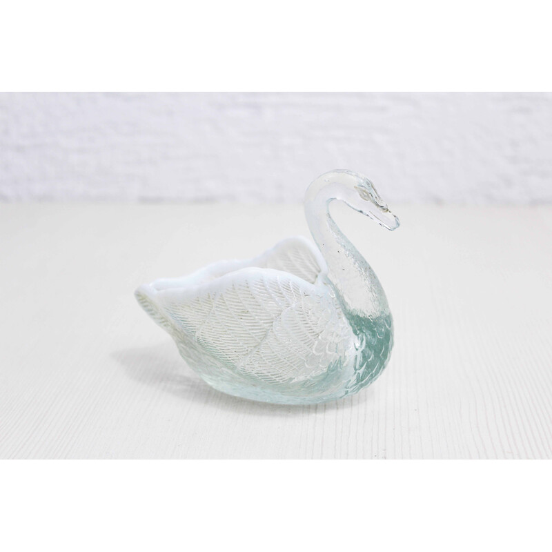 Vide poche vintage cygne en verre ouraline bleu pour Burtles et Tate