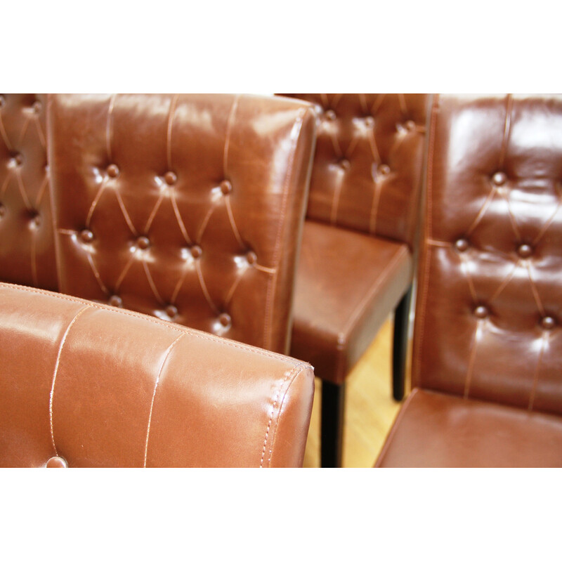 Set di 6 sedie da pranzo vintage in legno tinto nero e pelle marrone per Made