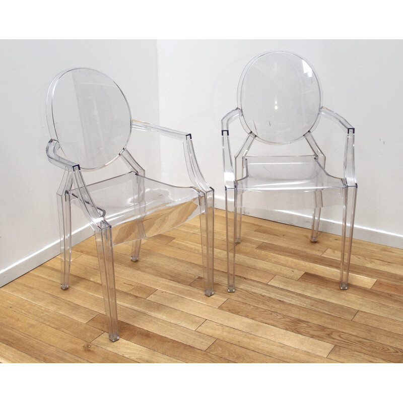 Paire de chaises vintage en plastique transparent par Louis Ghost pour Kartell