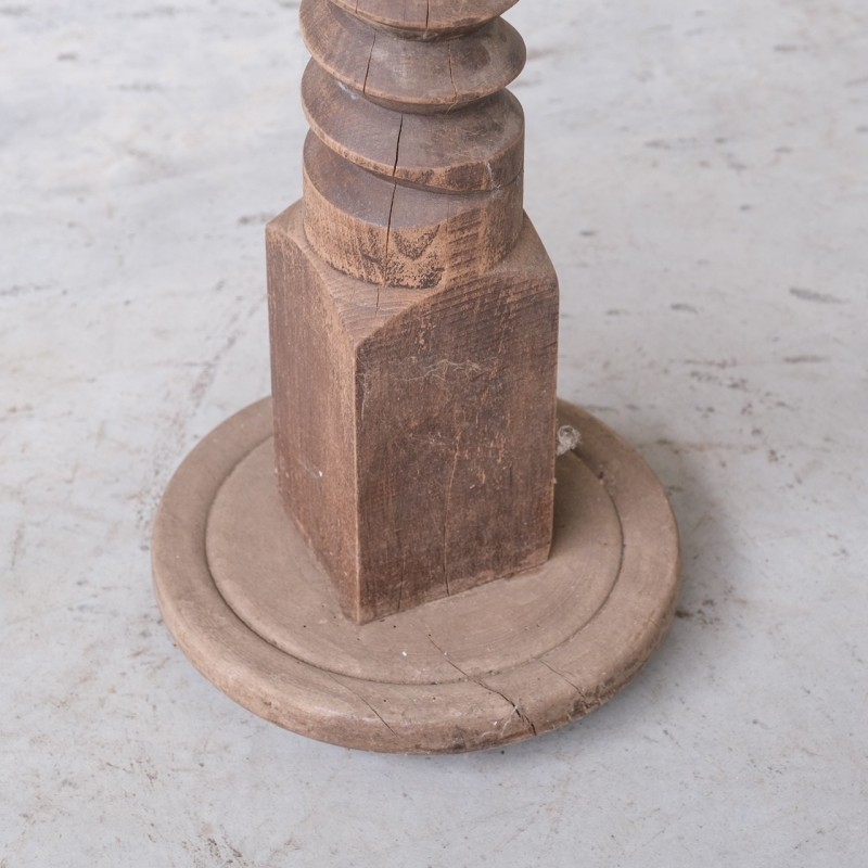 Vintage turned oak pedestal, France 1950