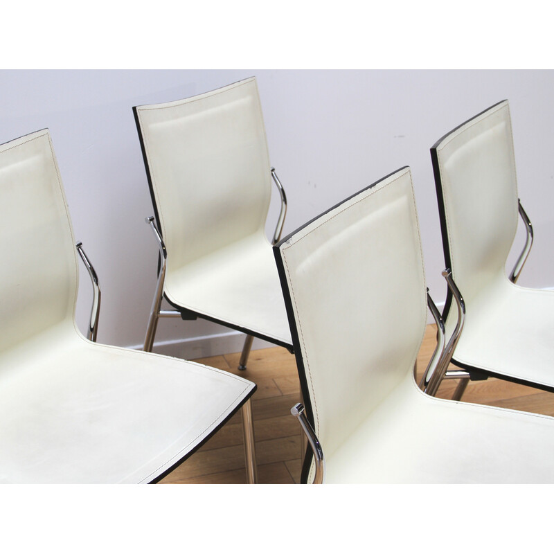 Set of 4 vintage chairs in chrome metal and dark wood
