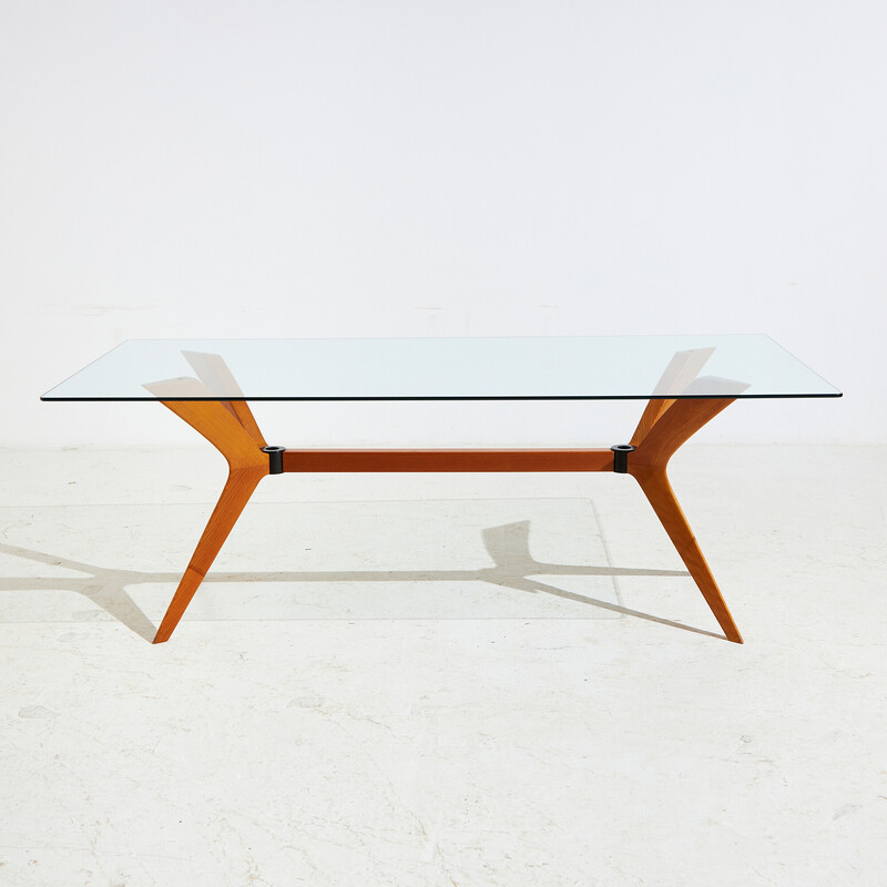 Vintage "Tokyo" dining table in solid beech and glass by Fabio Di Bartolomei for Calligaris, Italy 2000