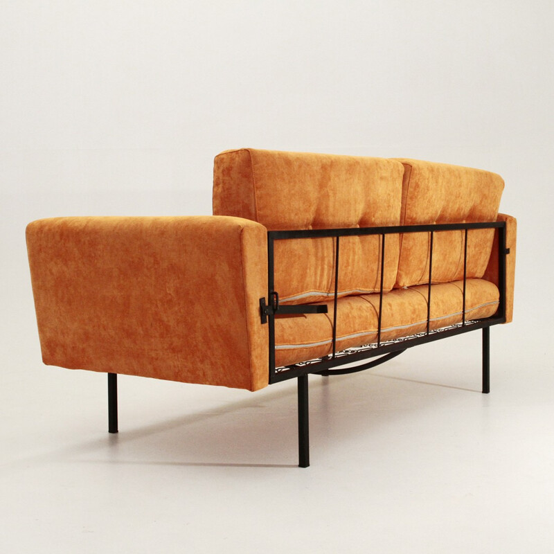 Italian orange velvet sofa bed - 1950s