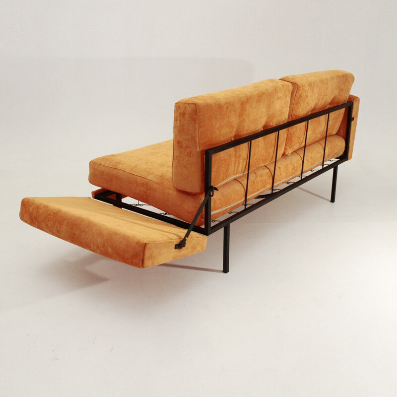 Italian orange velvet sofa bed - 1950s