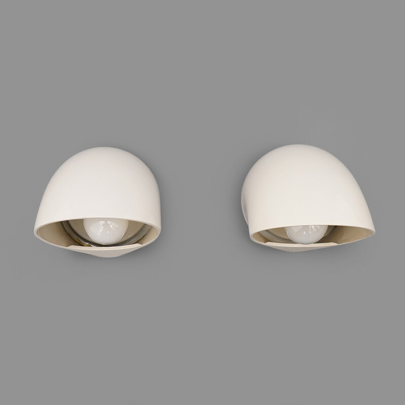 Paar alte Wandlampen "1195" aus weißem Metall von Elio Martinelli für Martinelli, Italien 1970