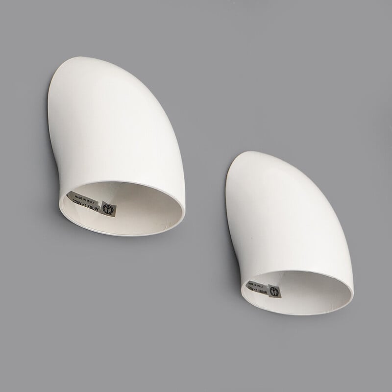 Pair of "1196" wall lamp in white metal by Elio Martinelli for Martinelli, Italy 1970