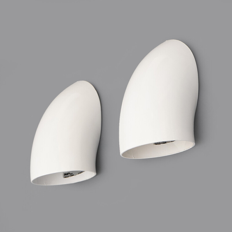 Pair of "1196" wall lamp in white metal by Elio Martinelli for Martinelli, Italy 1970