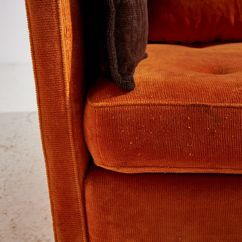 Vintage 3-seater sofa in velvet and cushions, 1970