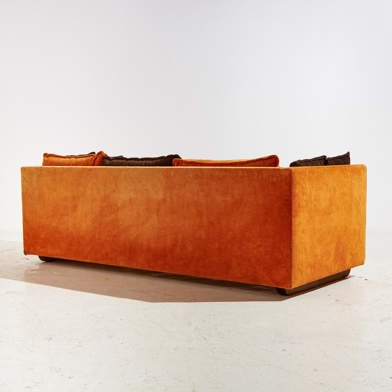 Vintage 3-seater sofa in velvet and cushions, 1970