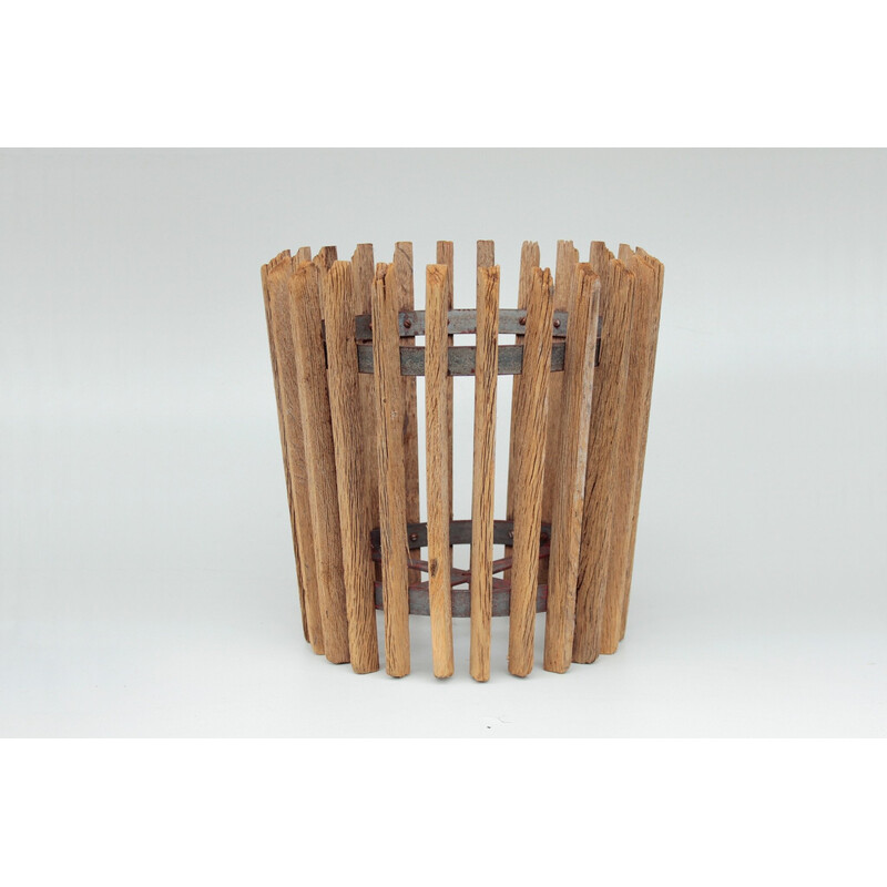 Vintage wooden and iron slat planter, 1960