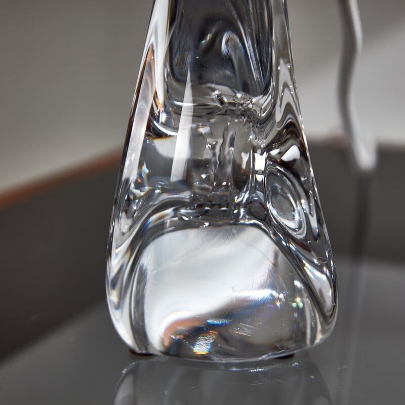 Lampe de table vintage en cristal et soie pour Daum,  France 1950
