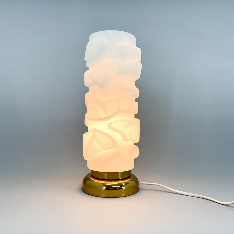 Vintage table lamp in brass and opaline glass, Czechoslovakia 1970