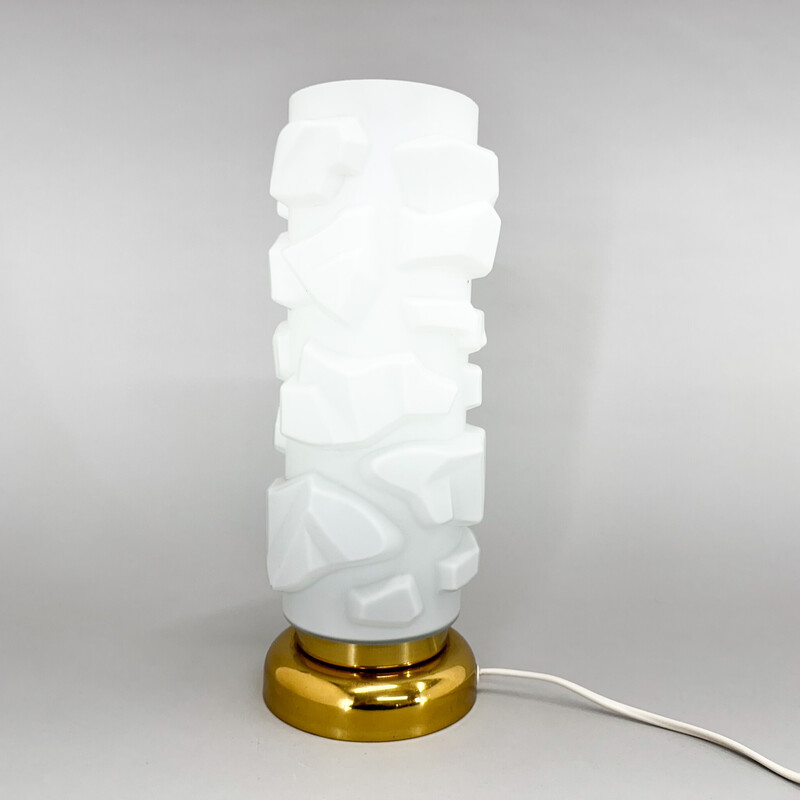 Vintage table lamp in brass and opaline glass, Czechoslovakia 1970