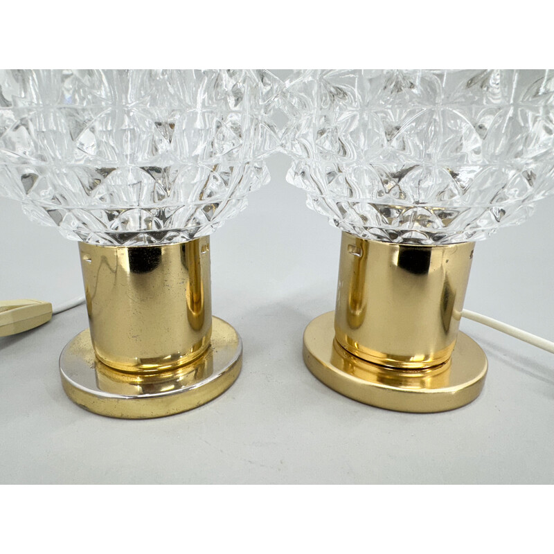 Pair of vintage brass and pressed glass table lamps by Kamenicky Senov, Czechoslovakia 1970