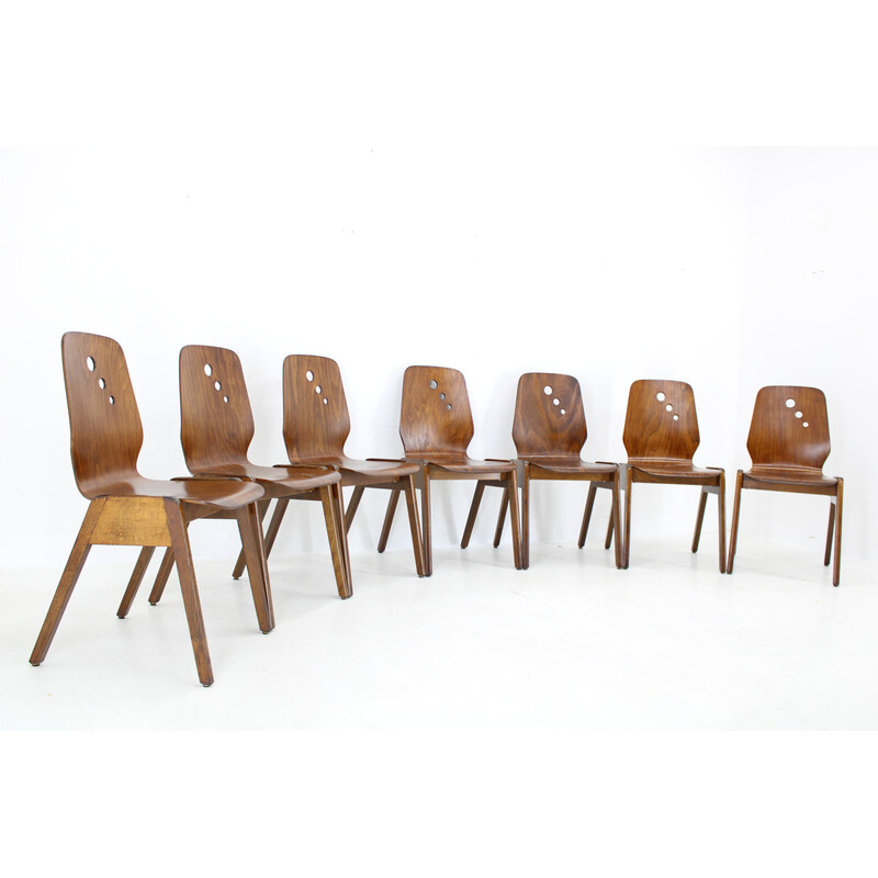 Set of 7 vintage beech dining chairs, Germany 1970