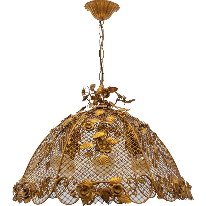 Vintage golden flower ceiling lamp by Hans Kögl, Germany 1970