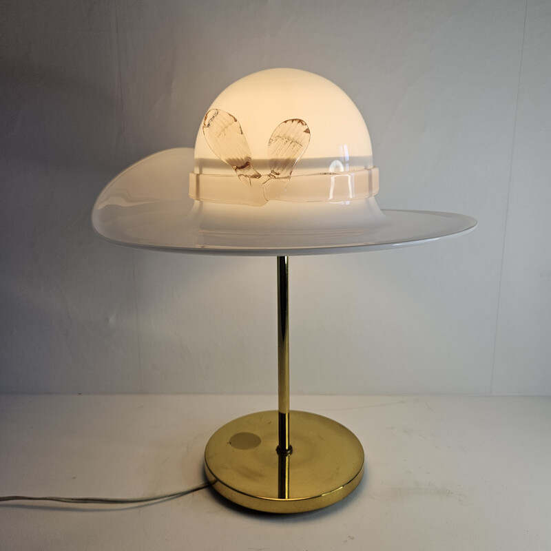Lampe de table vintage en laiton et verre de Murano, Italie 1970
