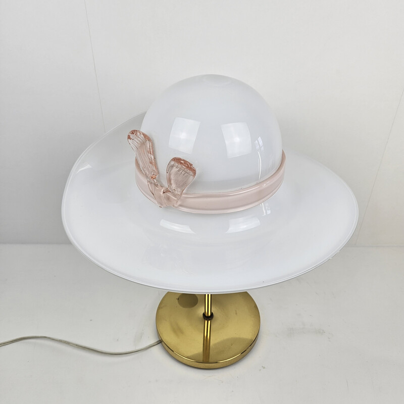 Vintage table lamp in brass and Murano glass, Italy 1970