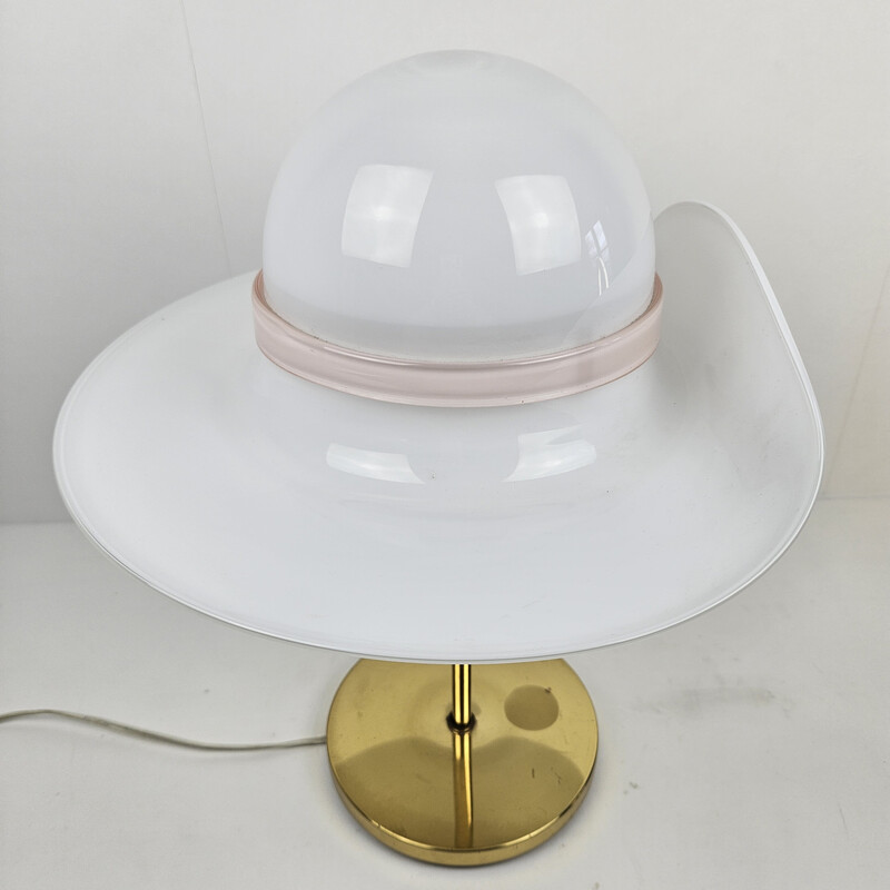 Vintage tafellamp van messing en Murano glas, Italië 1970
