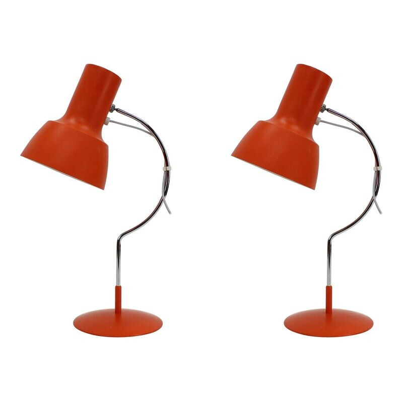 Pair of vintage red orange desk lamps by Josef Hurka, Czechoslovakia 1960