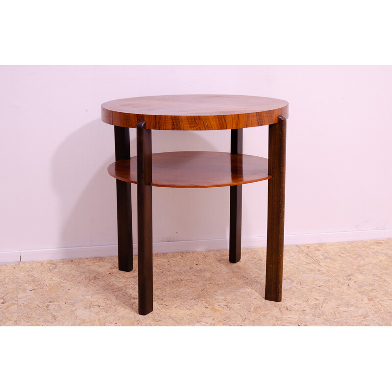 Vintage Art Deco round coffee table in walnut, Czechoslovakia 1930