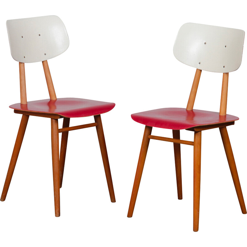 Pair of vintage wooden chairs for Ton, Czechoslovakia 1960