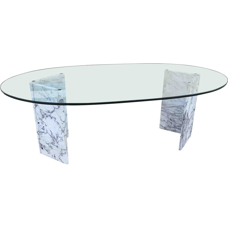 Vintage marble and glass dining table, Italy 1970