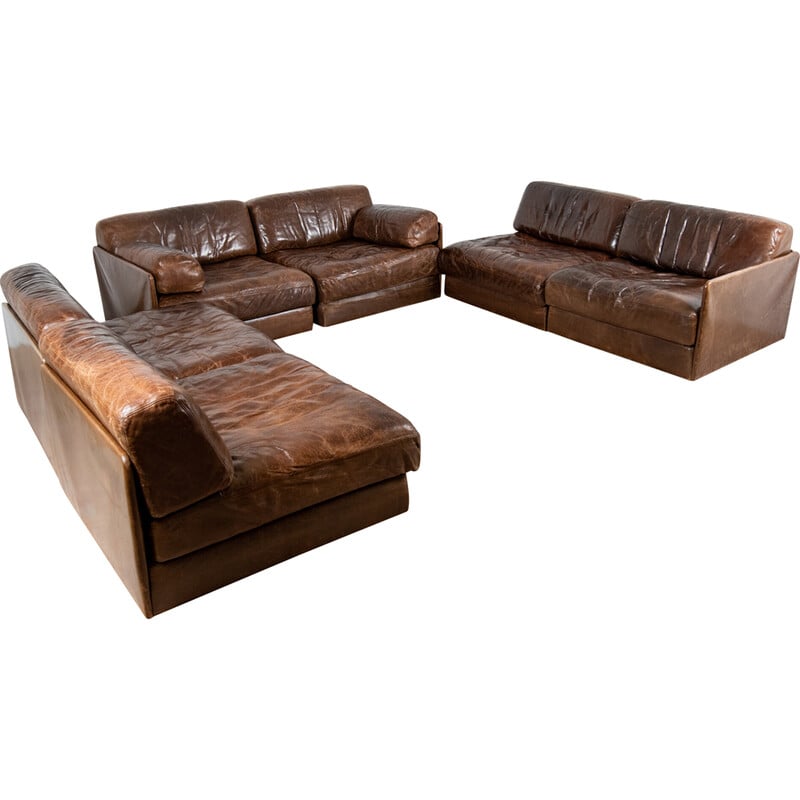 Vintage DS-76 leather living room set for De Sede, Switzerland 1970