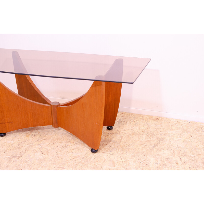 Vintage mahogany and glass coffee table, Czechoslovak 1980