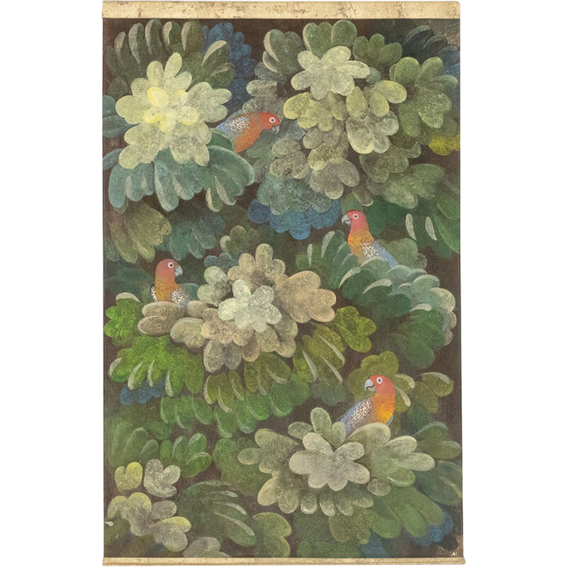 Vintage painting representing parakeets, France