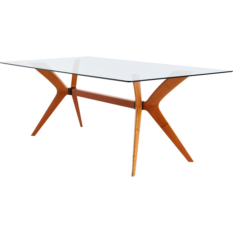 Vintage "Tokyo" dining table in solid beech and glass by Fabio Di Bartolomei for Calligaris, Italy 2000