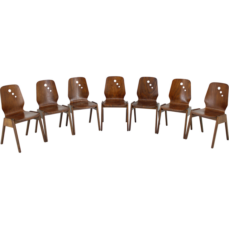 Set of 7 vintage beech dining chairs, Germany 1970