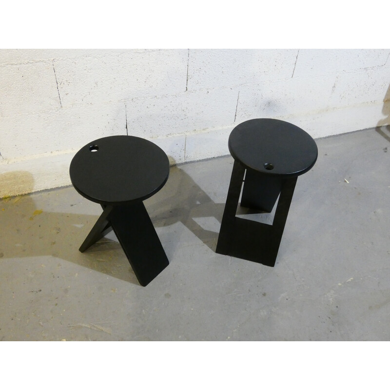 Pair of vintage Suzy stools in solid oak by Adrian Reed for Price Design, 1980