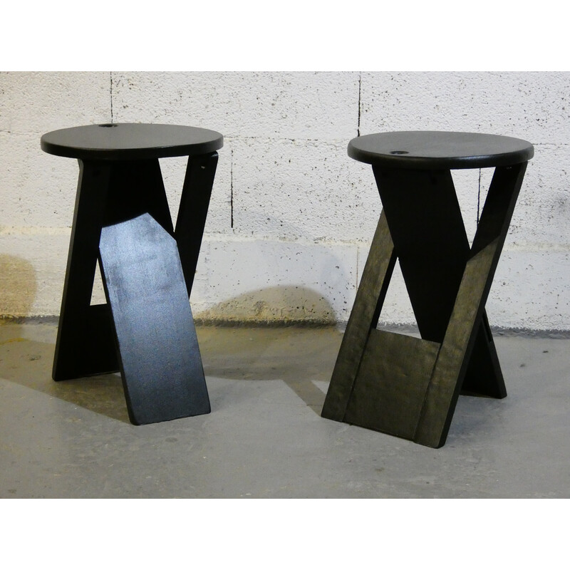 Pair of vintage Suzy stools in solid oak by Adrian Reed for Price Design, 1980