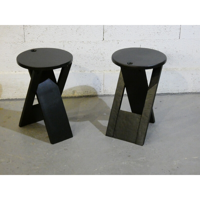 Pair of vintage Suzy stools in solid oak by Adrian Reed for Price Design, 1980