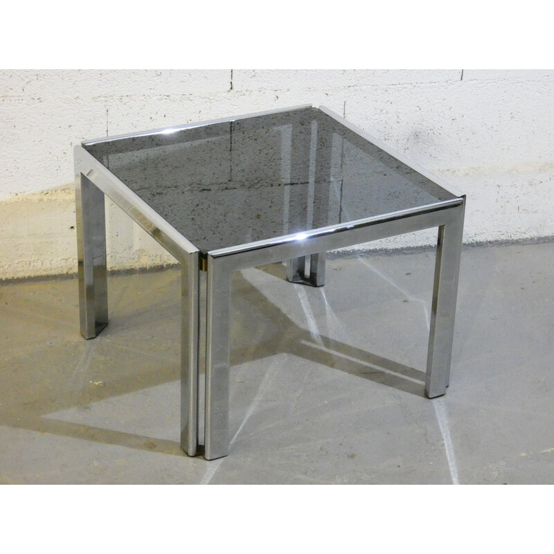 Vintage coffee table in chrome steel and tinted glass, Italy 1970
