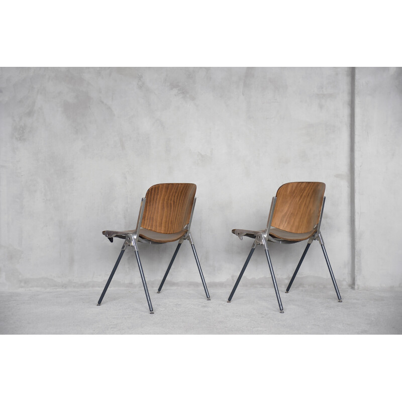 Pair of vintage Agorà chairs in anodized aluminum and beech plywood by Paolo Favaretto for Emmegi, Italy 1970