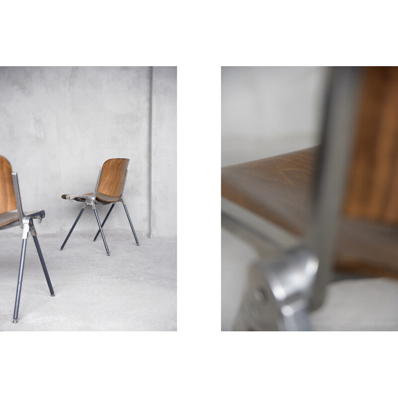 Paar vintage Agorà stoelen in geanodiseerd aluminium en beuken multiplex van Paolo Favaretto voor Emmegi, Italië 1970