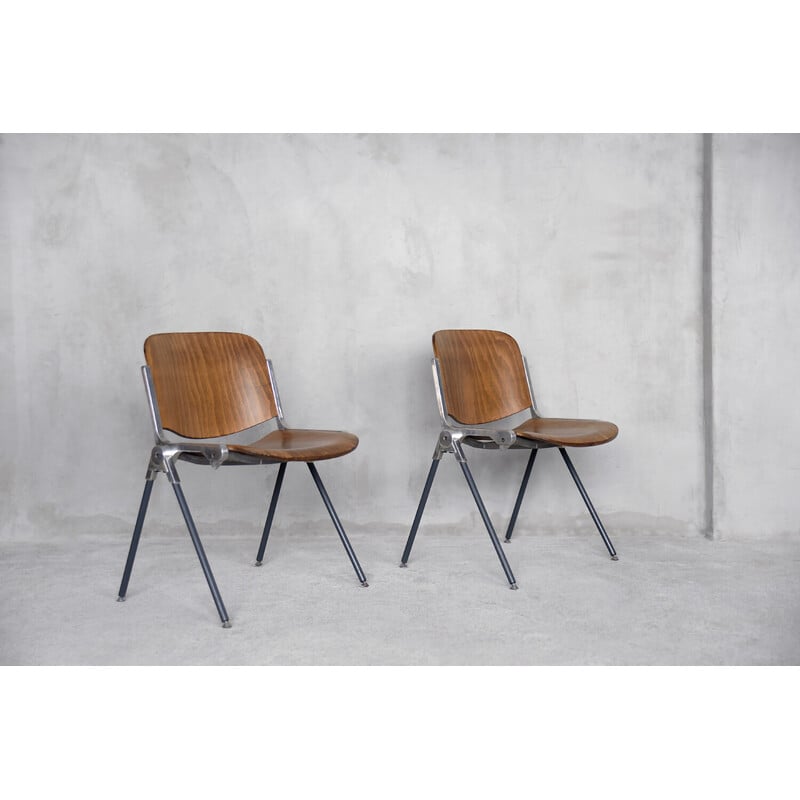 Pair of vintage Agorà chairs in anodized aluminum and beech plywood by Paolo Favaretto for Emmegi, Italy 1970