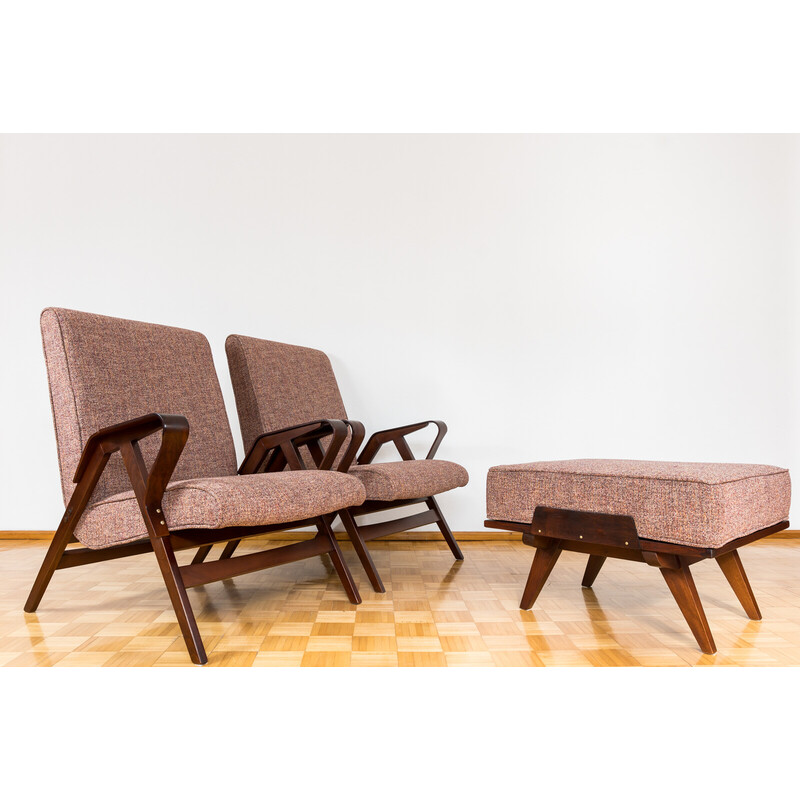 Pair of vintage armchairs with ottoman by František Jirák for Tatra Nabytok, 1960